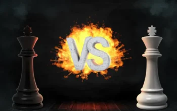Symbolic image of two kings in conflict, representing Abijah vs. Jeroboam with fire between them
