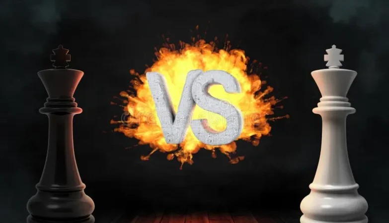 Symbolic image of two kings in conflict, representing Abijah vs. Jeroboam with fire between them